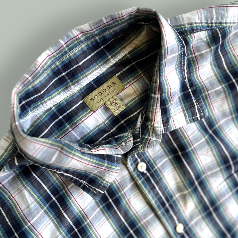 Sonoma Button Down Blue/White Plaid Shirt - Picture 4 of 14